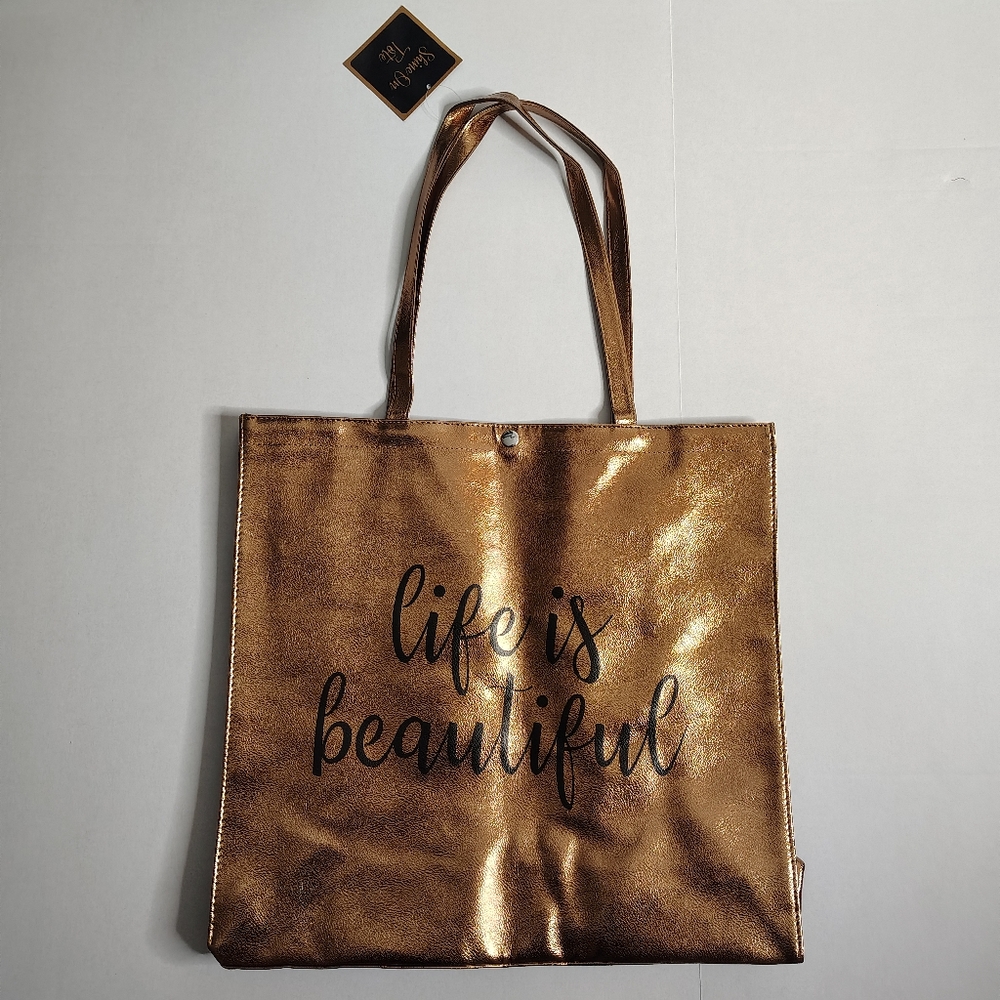 Women's Oversized Tote Bag Shoulder Bag Travel Bronze Metallic Size 18x17 NWT